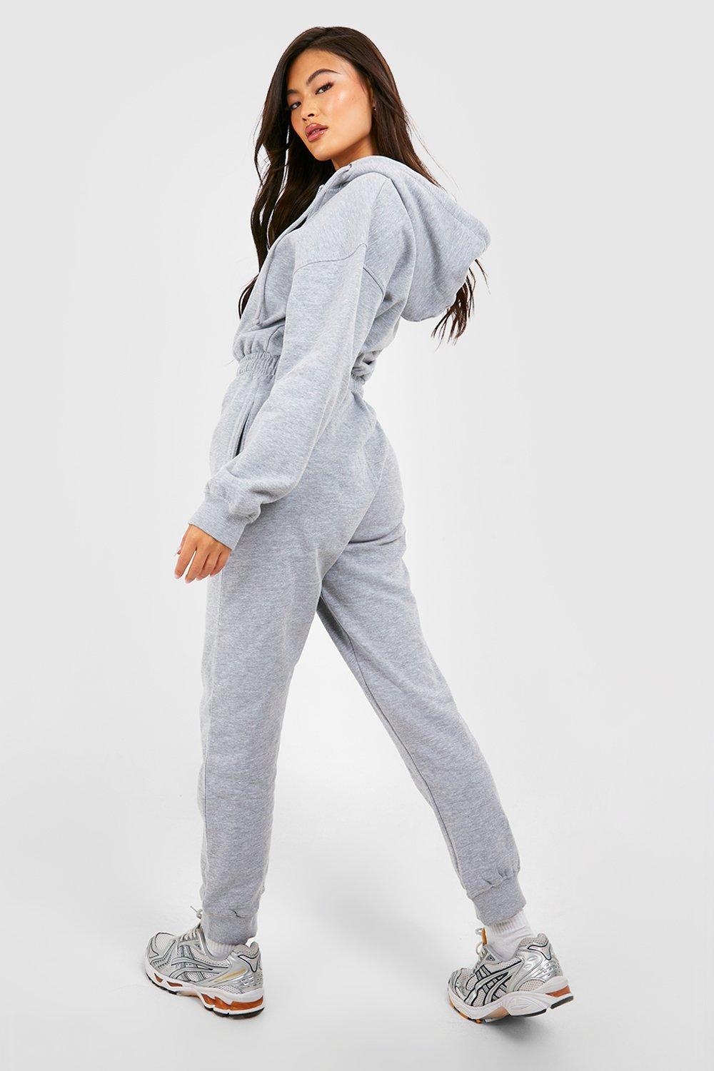 Sweat Jumpsuit mit ReiBverschluss und Kapuze boohoo DE